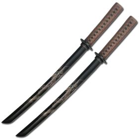 2PC Black Wooded Wakizashi Training Sword