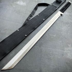 26" Silver Full Tang Ninja Machete Sword Tactical Fixed Blade Katana w/ Sheath