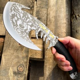 11.5" Outdoor Camping Survival Fixed Blade Tomahawk Wolf Etch Axe Hatchet Knife