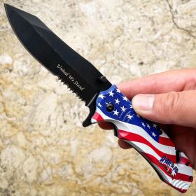 8" USA American Flag Spring Assisted Open Folding Rescue Camping Pocket Knife