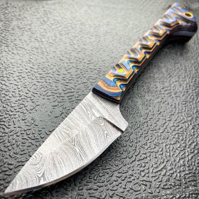 6.6" Damascus Survival Fixed Blade Hunting PRIDEFUL FANG CAPING Skinner Knife