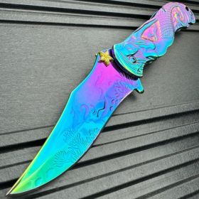 9" RAINBOW MERMAID OCEAN SPRING ASSISTED FOLDING KNIFE Blade Pocket Sea Fantasy