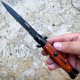 8.75" Black Italian Stiletto Switch Blade Pocket Knife