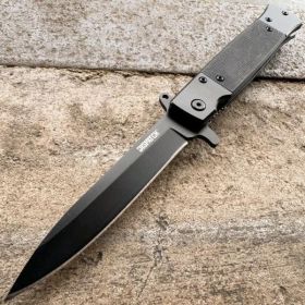 8.5" Military Black Spring Assisted Open Folding Pocket Knife G10 Handle Blade