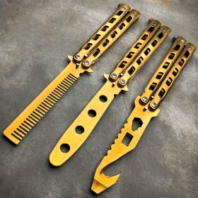 GOLD Butterfly Balisong Trainer Knife Training Comb Blade Stainless Practice