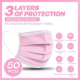 50 PCS Pink Disposable Face Masks