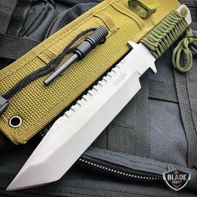 11" Tactical FIXED BLADE Knife Survival Bowie + Firestarter SET