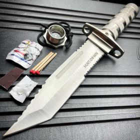 12" Tactical TANTO Hunting Rambo Fixed Blade Knife Chrome Bowie + Survival KIT