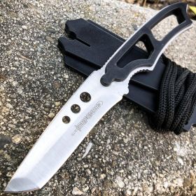 7" Tactical Skinner Spear Fixed Blade Campnig Neck Boot Knife w Sheath & Whistle