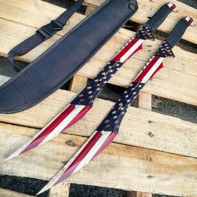 2PC 27" NINJA American USA Flag Twin Sword Machete