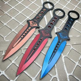 3PC 7.5" Ninja Fixed Blade Tactical Skull Naruto Kunai Throwing Knife Mix Set