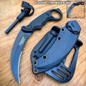 7.25" Military COMBAT Karambit FIXED BLADE KNIFE w Hard Sheath + Fire Starter