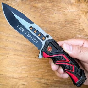 8.25" FIRE FIGHTER SPRING OPEN ASSISTED TACTICAL RESCUE FOLDING POCKET KNIFE RED