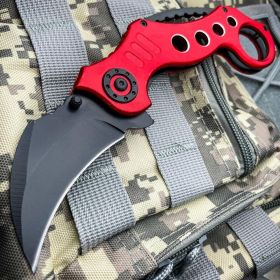 8" Red Spring Assisted Karambit Pocket Knife