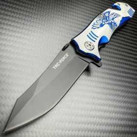 8" Tactical Fantasy Blue EAGLE Spring Assisted Open Rescue Folding Pocket Knife