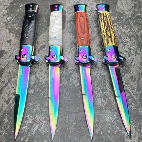 9" Italian Style Rainbow Spring Assisted Open Folding Stiletto Pocket Knife