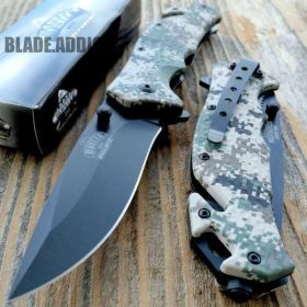 Military Camo Spring Assisted Rescue Pocket Knife