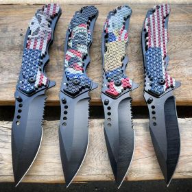 Military TACTICAL USA AMERICAN FLAG Assisted Pocket Folding OPEN Knife Blade