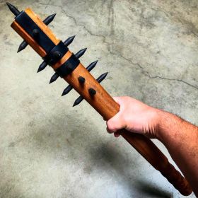 Medieval 22" Mace War Club Wood +1" Metal Spikes | Modern Home Defense Equalizer