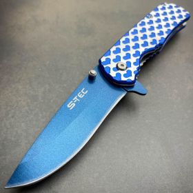 8" HEARTS TACTICAL Combat Spring Assisted Open Folding Pocket Knife BLUE Tool