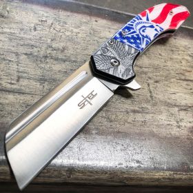 8" USA Flag Liberty Tactical Spring OPEN Assisted CLEAVER Pocket Folding Knife