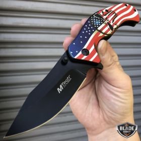 American Flag Punisher Skull SPRING ASSISTED OPEN Folding Pocket Knife