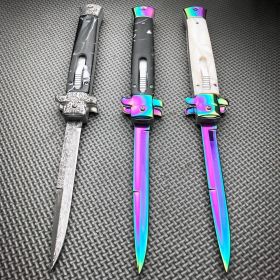 Classic Gentleman Italian Stiletto OTF Rainbow Damascus Style