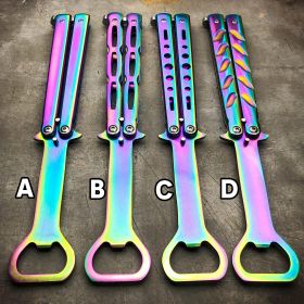 RAINBOW Bottle Opener Butterfly Balisong Trainer Knife Training Blade Practice