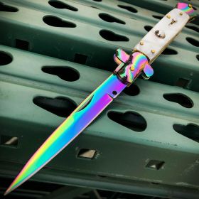 Rainbow Italian Stiletto Switch Blade Pocket Knife