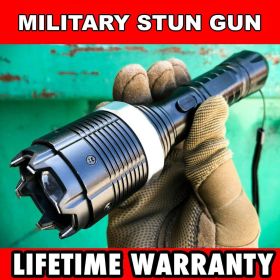 8" Military SWAT Tactical 10MV Stun Gun Rechargeable LED ZOOM Flashlight Black