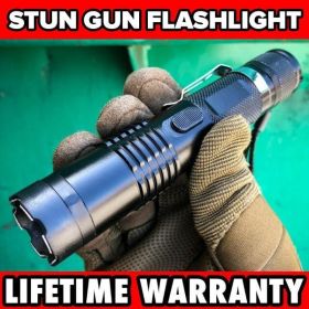 Black Tactical MILITARY Metal Stun Gun 499 MV LED Flashlight Rechargeable NEW