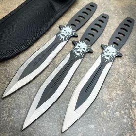 3PC 7.5" Ninja Fixed Blade Tactical Skull Head Naruto Kunai Throwing Knife Set