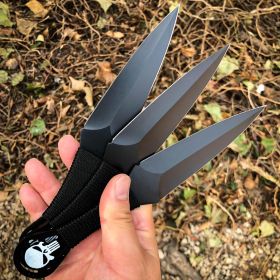 3PC BLACK SKULL 9" Military Tactical Kunai Throwing Knife Fixed Blade + Sheath