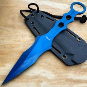 9" Ninja Tactical Fixed Blade Naruto Kunai Karambit Throwing Neck Knife Blue