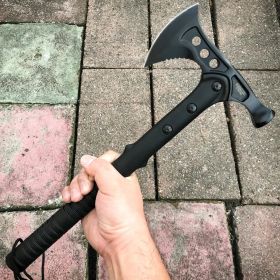 15" Battle Axe BLACK Hatchet Tomahawk Hammer Pin Tactical Fixed Blade