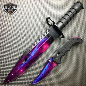 2PC CSGO Tactical Fixed Blade Hunting Blade Bayonet Bowie GALAXY + FLIP Knife