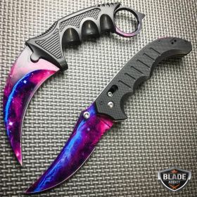 2PC CSGO Tactical FOLDING Open POCKET KNIFE Galaxy Blade