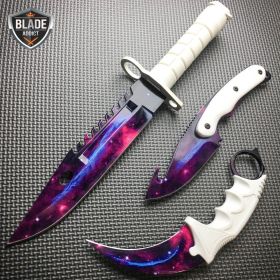 3 PC CSGO White  Galaxy Gut Hook Fixed Blade Bayonet Knife Karambit SET