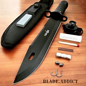 15" Tactical Camping Fixed Blade Knife + Sheath + Survival Kit