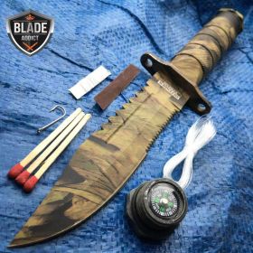 8.5" Fishing Hunting Military Camo Knife Survival Kit Blade w/ Sheath