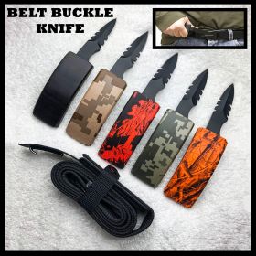 Belt Buckle Fixed Blade Knife - Adjustable Canvas Belt, TPU Buckle