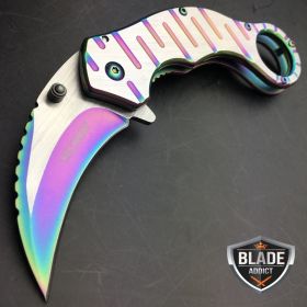 6.5" RAINBOW Spring Assisted Open Karambit Pocket Knife