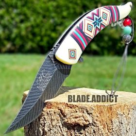 8.5" Native American Indian Damascus Feather Knife Blade