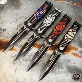 8.5" Spring Assisted Open Pocket Knife Punisher Skull Folding Blade