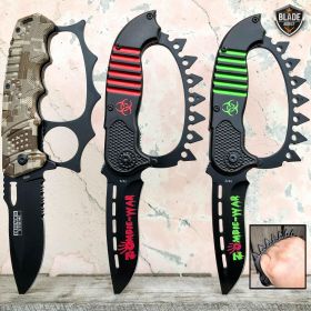 8.5" Zombie Tactical Spring Assisted Open Knuckle Pocket Knife