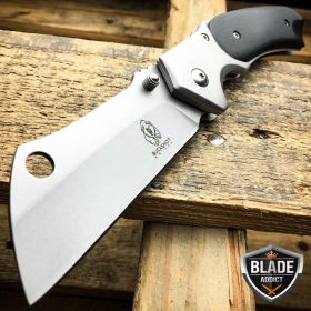 8" Razor Cleaver Blade Pocket Knife - Black Wood