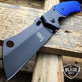 8" Razor Cleaver Blade Pocket Knife - Blue Black