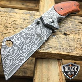 8" Razor Cleaver Blade Pocket Knife - Damascus