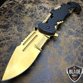 8" TAC FORCE Spring Assisted Opening GOLD Rescue FOLDING Pocket Knife