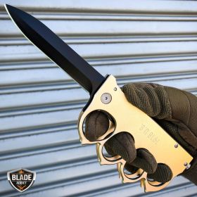 9.25" Gold Knuckle Tactical Spring Assisted Open Folding Pocket Knife 1918 U.S. Trench Style